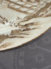 A 28-piece Chinese gilt-decorated sepia 'mandarin subject' service, Jiaqing