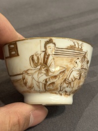 A 28-piece Chinese gilt-decorated sepia 'mandarin subject' service, Jiaqing