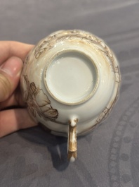 A 28-piece Chinese gilt-decorated sepia 'mandarin subject' service, Jiaqing