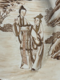 A 28-piece Chinese gilt-decorated sepia 'mandarin subject' service, Jiaqing