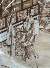 A 28-piece Chinese gilt-decorated sepia 'mandarin subject' service, Jiaqing