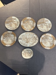 A 28-piece Chinese gilt-decorated sepia 'mandarin subject' service, Jiaqing