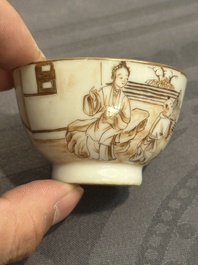 A 28-piece Chinese gilt-decorated sepia 'mandarin subject' service, Jiaqing