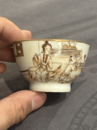 A 28-piece Chinese gilt-decorated sepia 'mandarin subject' service, Jiaqing