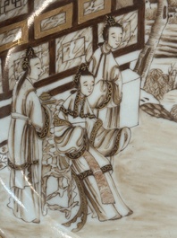 A 28-piece Chinese gilt-decorated sepia 'mandarin subject' service, Jiaqing
