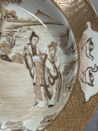 A 28-piece Chinese gilt-decorated sepia 'mandarin subject' service, Jiaqing