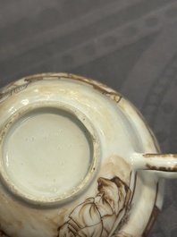 A 28-piece Chinese gilt-decorated sepia 'mandarin subject' service, Jiaqing