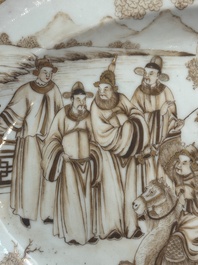A 28-piece Chinese gilt-decorated sepia 'mandarin subject' service, Jiaqing