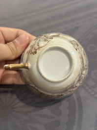 A 28-piece Chinese gilt-decorated sepia 'mandarin subject' service, Jiaqing
