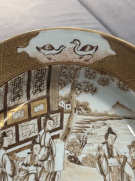 A 28-piece Chinese gilt-decorated sepia 'mandarin subject' service, Jiaqing