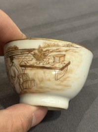 A 28-piece Chinese gilt-decorated sepia 'mandarin subject' service, Jiaqing