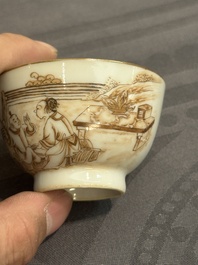A 28-piece Chinese gilt-decorated sepia 'mandarin subject' service, Jiaqing