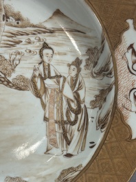 A 28-piece Chinese gilt-decorated sepia 'mandarin subject' service, Jiaqing