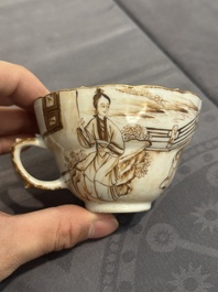 A 28-piece Chinese gilt-decorated sepia 'mandarin subject' service, Jiaqing