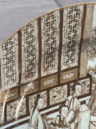 A 28-piece Chinese gilt-decorated sepia 'mandarin subject' service, Jiaqing