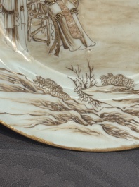 A 28-piece Chinese gilt-decorated sepia 'mandarin subject' service, Jiaqing
