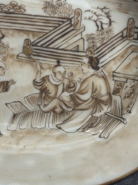 A 28-piece Chinese gilt-decorated sepia 'mandarin subject' service, Jiaqing
