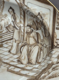 A 28-piece Chinese gilt-decorated sepia 'mandarin subject' service, Jiaqing
