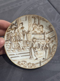 A 28-piece Chinese gilt-decorated sepia 'mandarin subject' service, Jiaqing