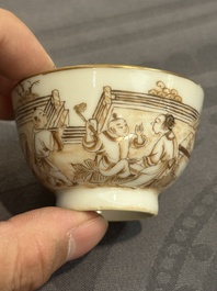 A 28-piece Chinese gilt-decorated sepia 'mandarin subject' service, Jiaqing