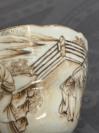 A 28-piece Chinese gilt-decorated sepia 'mandarin subject' service, Jiaqing