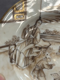 A 28-piece Chinese gilt-decorated sepia 'mandarin subject' service, Jiaqing