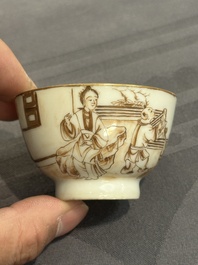 A 28-piece Chinese gilt-decorated sepia 'mandarin subject' service, Jiaqing