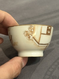 A 28-piece Chinese gilt-decorated sepia 'mandarin subject' service, Jiaqing