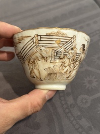 A 28-piece Chinese gilt-decorated sepia 'mandarin subject' service, Jiaqing