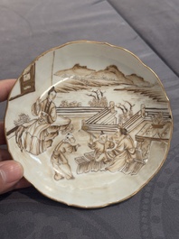 A 28-piece Chinese gilt-decorated sepia 'mandarin subject' service, Jiaqing