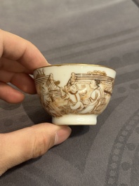 A 28-piece Chinese gilt-decorated sepia 'mandarin subject' service, Jiaqing