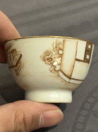 A 28-piece Chinese gilt-decorated sepia 'mandarin subject' service, Jiaqing