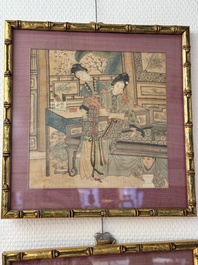 Chinese School: Nine 'erotic' paintings, ink and colour on silk, 19th C.