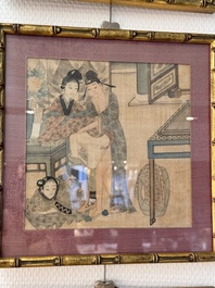 Chinese School: Nine 'erotic' paintings, ink and colour on silk, 19th C.
