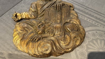 Two carved oak reliefs of Christ and one of Saint Mark, 15/16th C.