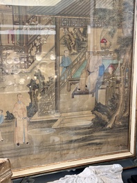 Chinese School: 'Vibrant court scene with an emperor', ink and colour on silk, 18th C.