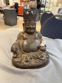 A Chinese gilt bronze crowned Milefo Buddha, Ming