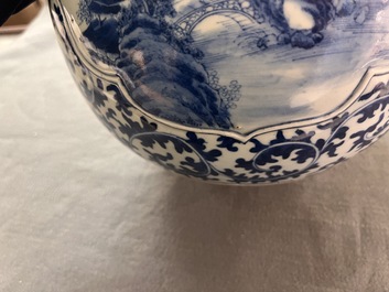 A Chinese blue and white globular 'landscape' vase, 19th C.