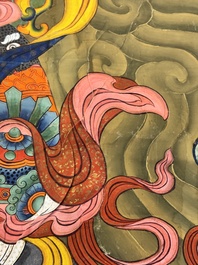 A series of four very large Sino-Tibetan thangkas of the Four Heavenly Kings, 19th C.