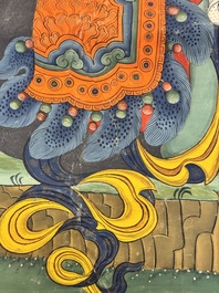 A series of four very large Sino-Tibetan thangkas of the Four Heavenly Kings, 19th C.