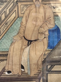 Chinese School: 'Vibrant court scene with an emperor', ink and colour on silk, 18th C.