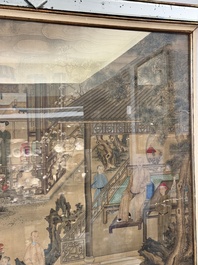 Chinese School: 'Vibrant court scene with an emperor', ink and colour on silk, 18th C.
