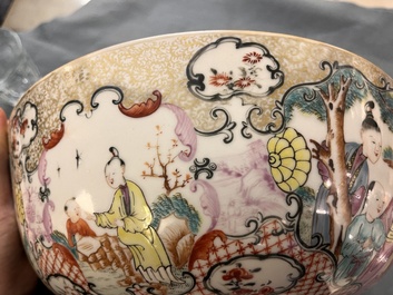 A Chinese Canton famille rose 'mandarin subject' bowl and a covered ewer, Qianlong