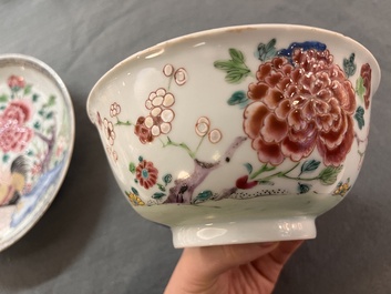 A Chinese famille rose 'rooster' plate and a bowl, Yongzheng