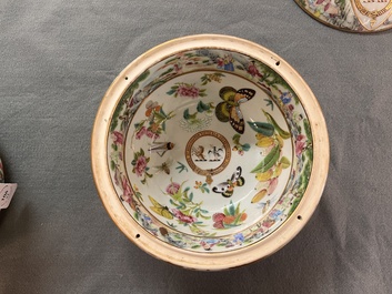 A pair of Chinese Canton famille rose armorial tureens, inner bowls and covers with the arms of Clerke, 19th C.