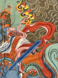 A series of four very large Sino-Tibetan thangkas of the Four Heavenly Kings, 19th C.