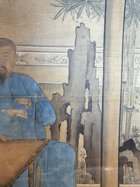 Chinese School: 'Vibrant court scene with an emperor', ink and colour on silk, 18th C.