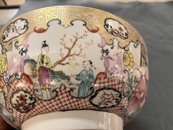 A Chinese Canton famille rose 'mandarin subject' bowl and a covered ewer, Qianlong