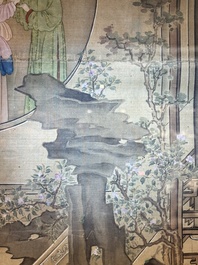 Chinese School: 'Vibrant court scene with an emperor', ink and colour on silk, 18th C.