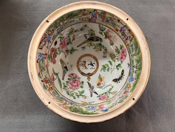 A pair of Chinese Canton famille rose armorial tureens, inner bowls and covers with the arms of Clerke, 19th C.